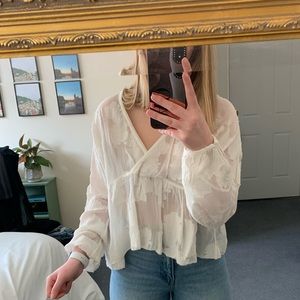 Aritzia Flower embroidered flowy blouse